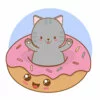 Цветной пример раскраски котик в пончике