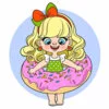 Цветной пример раскраски девочка и круг пончик