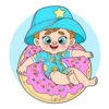 Цветной пример раскраски мальчик в круге пончике