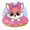 Цветной пример раскраски милая лисичка и пончик