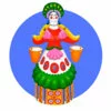 Цветной пример раскраски дымковская игрушка баба с коромыслом