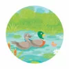Цветной пример раскраски селезень и утка на пруду