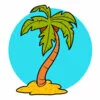 Цветной пример раскраски пальма на маленьком острове