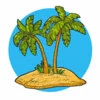 Цветной пример раскраски две пальмы на песчаном острове