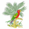 Цветной пример раскраски попугай и пальма