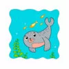 Цветной пример раскраски морской котик на дне