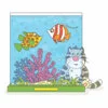 Цветной пример раскраски кот и большой аквариум