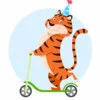 Цветной пример раскраски тигр на самокате