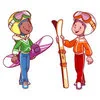 Цветной пример раскраски лыжи и сноуборд зимние виды спорта