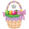 Цветной пример раскраски корзинка с бантом и пасхальными яйцами
