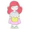 Цветной пример раскраски девочка с пасхальным куличом
