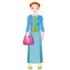 Цветной пример раскраски бумажная кукла для вырезания: настя с одеждой: длинная юбка, жакет, блузка и туфли