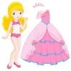 Цветной пример раскраски бумажная кукла для вырезания маруся в платье принцессы и корона