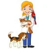 Цветной пример раскраски девушка ветеринар с животными профессия