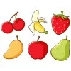Цветной пример раскраски банан, вишня, яблоко