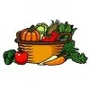 Цветной пример раскраски корзина с овощами