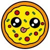 Цветной пример раскраски вкусная пицца с глазками. кавай