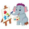 Цветной пример раскраски слон в цирке рисует кистью