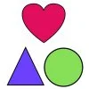 Цветной пример раскраски сердце, круг, треугольник