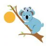 Цветной пример раскраски коала с малышом на дереве