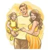 Цветной пример раскраски беременная мама, папа и ребенок - молодая семья