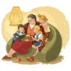 Цветной пример раскраски большая семья, бабушка читает внукам