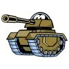 Цветной пример раскраски мультяшный танк с глазками