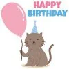 Цветной пример раскраски кот с шариком с днем рождения