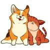 Цветной пример раскраски котик и собачка обнимаются