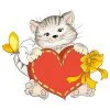 Цветной пример раскраски котенок с сердечком