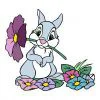 Цветной пример раскраски кролик с цветами