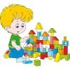 Цветной пример раскраски мальчик играет в кубики