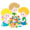 Цветной пример раскраски дети играют в кубики