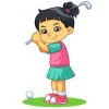 Цветной пример раскраски девочка играет в гольф - летний вид спорта