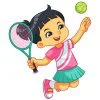 Цветной пример раскраски девочка играет в теннис летний вид спорта