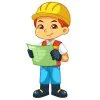 Цветной пример раскраски мальчик инженер, строитель, бригадир профессия