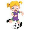 Цветной пример раскраски девочка играет в футбол - летний вид спорта