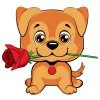 Цветной пример раскраски милый щенок с розой