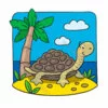 Цветной пример раскраски черепаха на острове