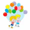 Цветной пример раскраски девочка и мальчик с воздушными шарами