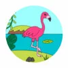 Цветной пример раскраски фламинго на водоеме