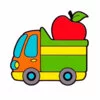 Цветной пример раскраски грузовик с яблоком