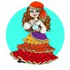 Цветной пример раскраски женский цыганский костюм