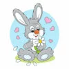 Цветной пример раскраски кролик с цветочком
