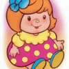 Цветной пример раскраски кукла в платье с бантиком