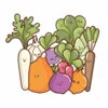 Цветной пример раскраски лук с овощами