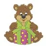 Цветной пример раскраски медведь с подарком