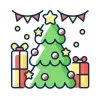 Цветной пример раскраски новогодняя елка, подарки и гирлянда