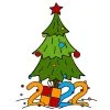 Цветной пример раскраски новогодняя елка с подарками 2022