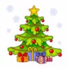 Цветной пример раскраски новогодняя елка с подарками и игрушками
